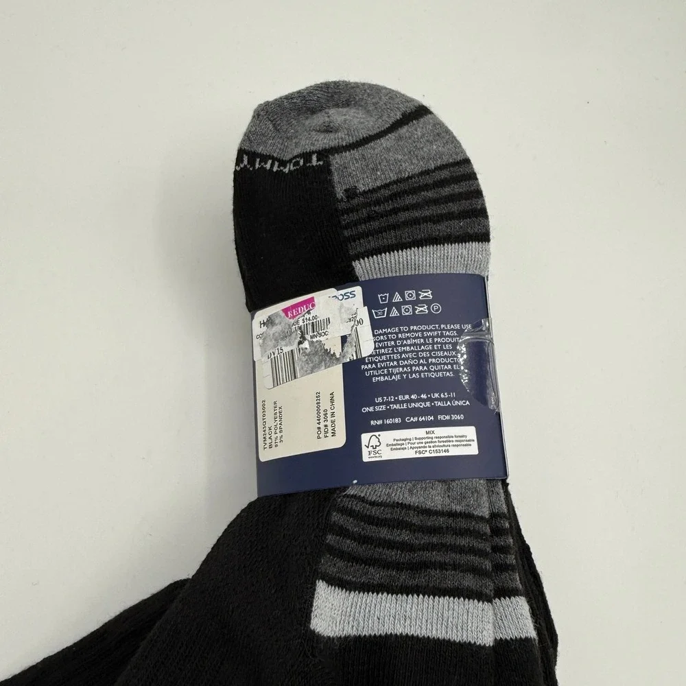 Tommy Hilfiger Socks Mens 7-12 Black Cushion High Quarter 6 Pair‎ Pack NEW